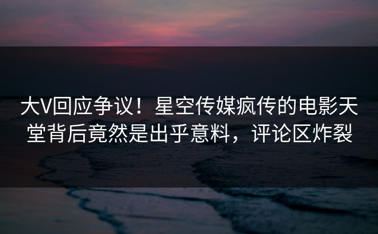 大V回应争议！星空传媒疯传的电影天堂背后竟然是出乎意料，评论区炸裂