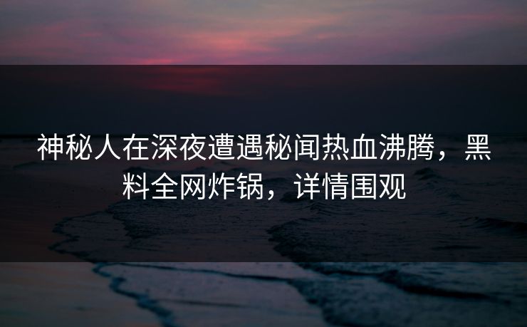 神秘人在深夜遭遇秘闻热血沸腾，黑料全网炸锅，详情围观