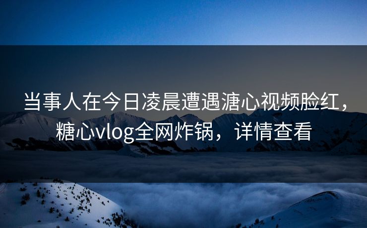 当事人在今日凌晨遭遇溏心视频脸红，糖心vlog全网炸锅，详情查看