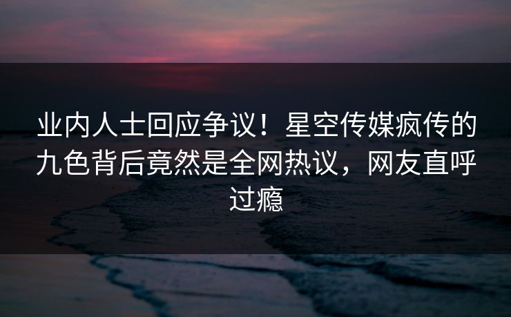业内人士回应争议！星空传媒疯传的九色背后竟然是全网热议，网友直呼过瘾
